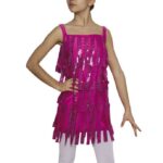 PAIE Girls/Womens Performance Shiny Pink Fringe Flapper Dress