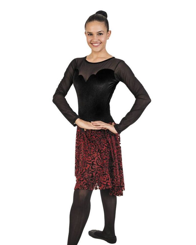 OLÉ Girls/Womens Performance Dress with Stretch Mesh Long Sleeve Bodice and Mesh Skirt