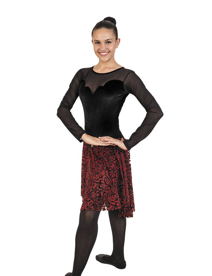 OLÉ Girls/Womens Performance Dress with Stretch Mesh Long Sleeve Bodice and Mesh Skirt