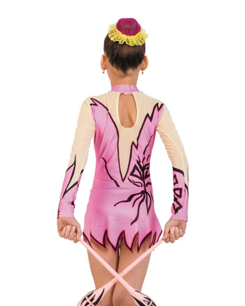 LORA Women's & Girls' Printed Long Sleeve Gymnastics Leotard with Skirt
