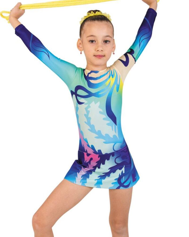 RIOL Women's & Girls' Printed Long Sleeve Gymnastics Leotard with Skirt