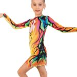 ALLEGRO Women's & Girls' Printed Long Sleeve Gymnastics Leotard with Skirt