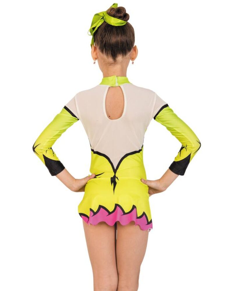 JAUNE Women's & Girls' Printed Long Sleeve Gymnastics Leotard with Skirt